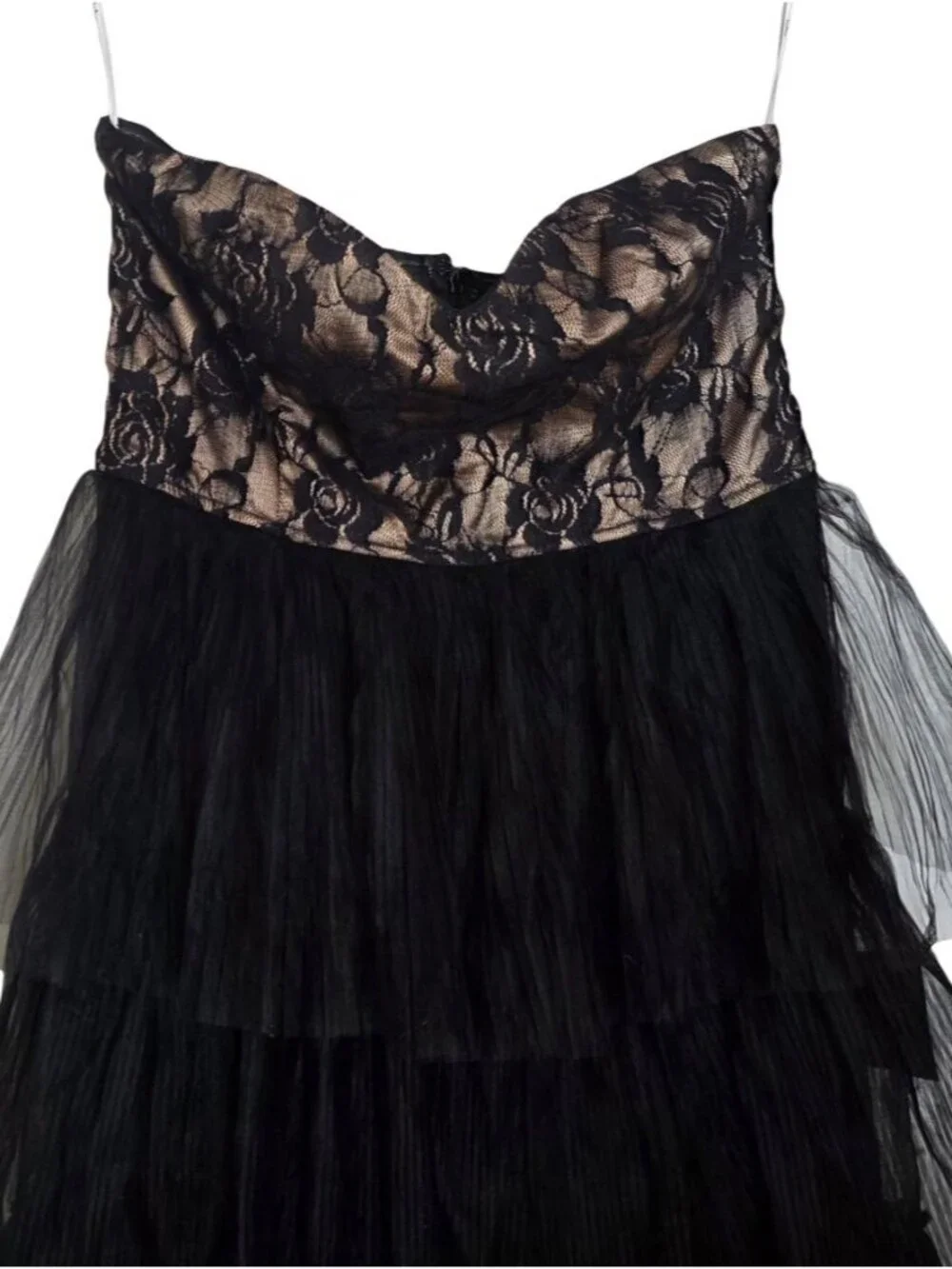 Women's - Lulus Sensational Darling Black Lace Tulle Tiered Strapless Maxi Dress